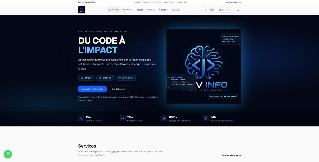 Hero portfolio DEV INFO — Du code à l’impact